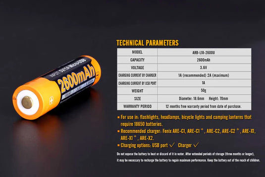 Fenix Li-on USB Rechargeable Batteries*